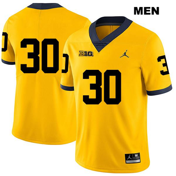 Men's NCAA Michigan Wolverines Tyler Cochran #30 No Name Yellow Jordan Brand Authentic Stitched Legend Football College Jersey TJ25U11OS